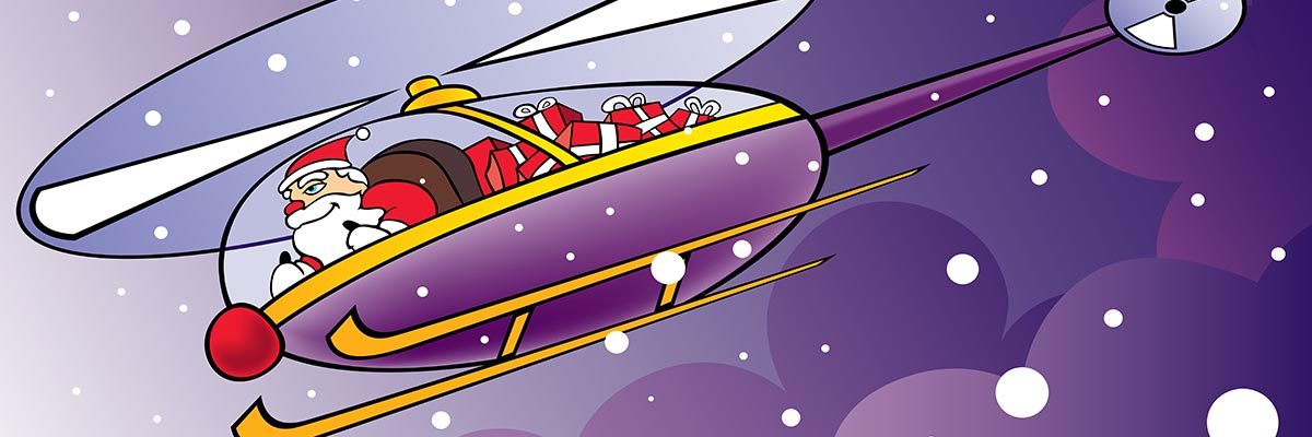 Santa delivers presents in helicopter