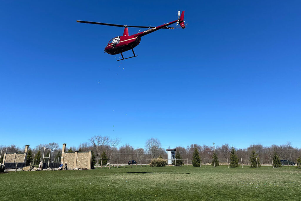 Helicopter Egg Drop from a R-44 Helicopter