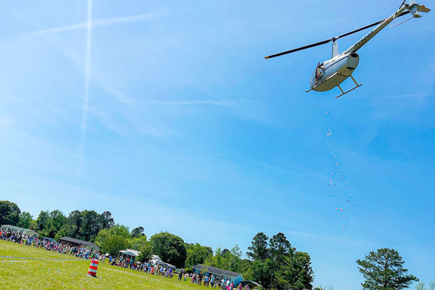 Helicopter Egg Drop at Believers Baptist Church with Fair Lifts
