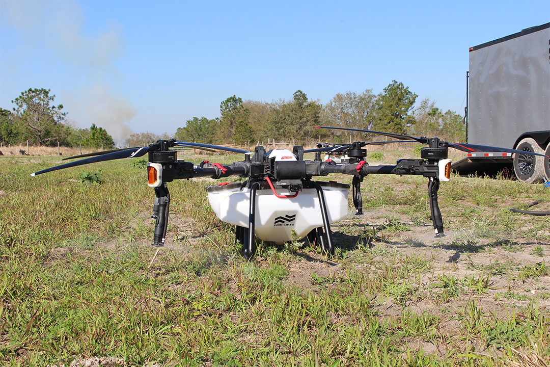 A Fair Lifts XAG P100 Pro HP drone on site