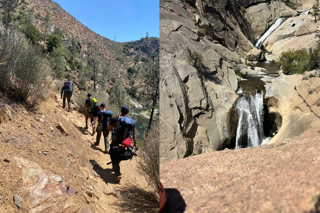 Rescue team hikes to the waterfall location | Photo: tularecounty.ca.gov