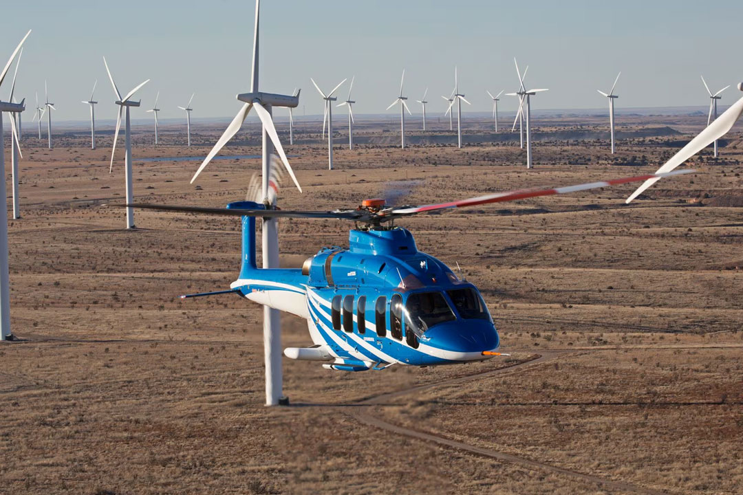 The Bell 525 surveys a wind farm. | Photo: bellflight.com