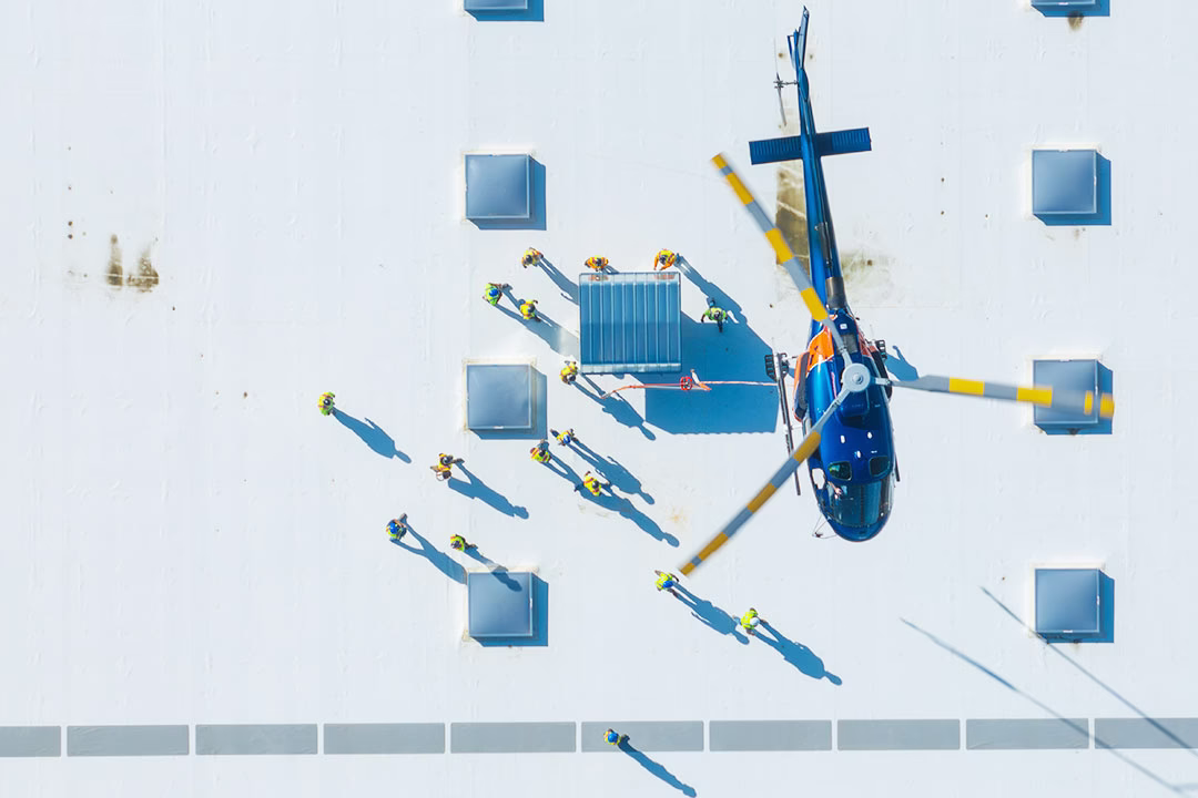 Aerial view of the H125 placing a unit | Photo: Kayla Ebner