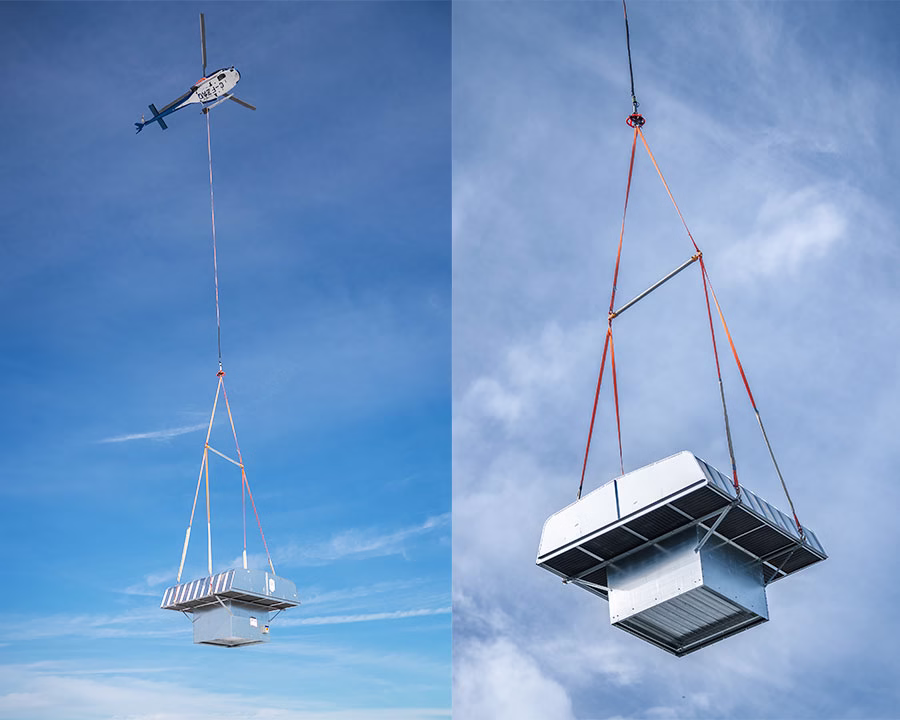 The Airbus H125 mid-lift with a rooftop unit | Photo: Kayla Ebner