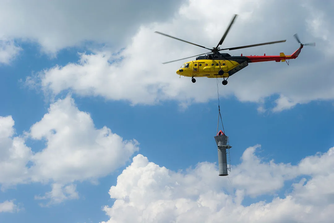 A heavy-lift helicopter transporting cargo.