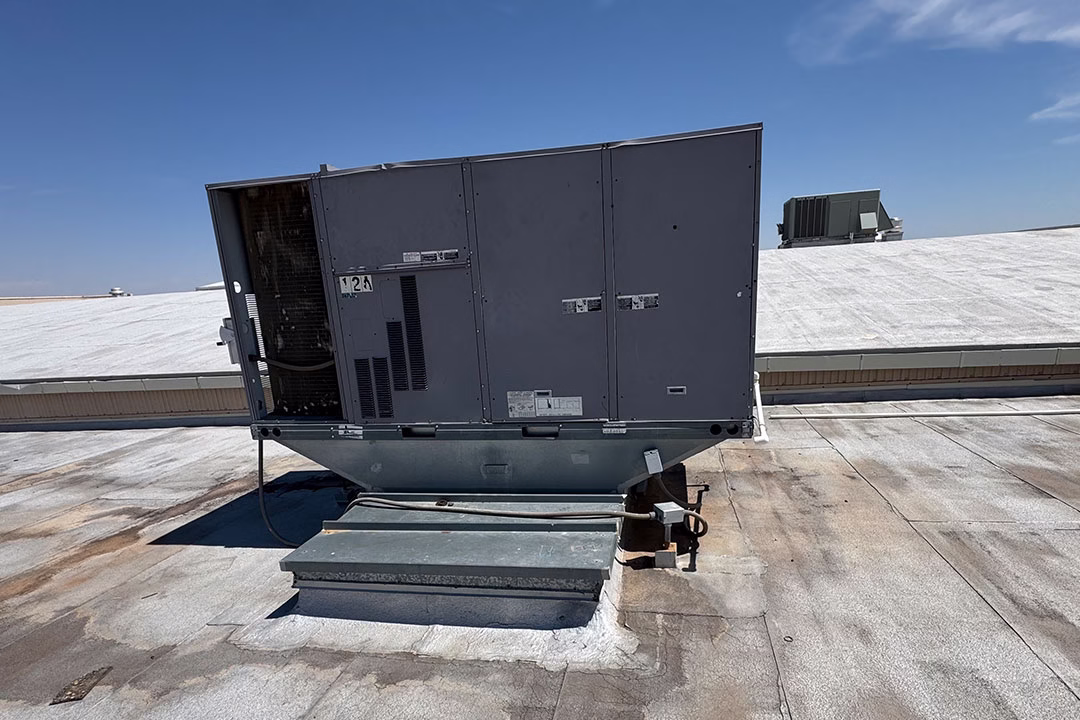 One of the new HVAC rooftop units after installation.