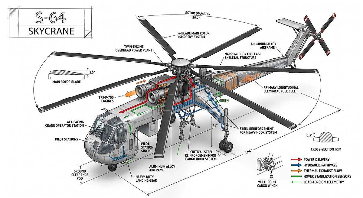 A technical view of the S-64 Skycrane.