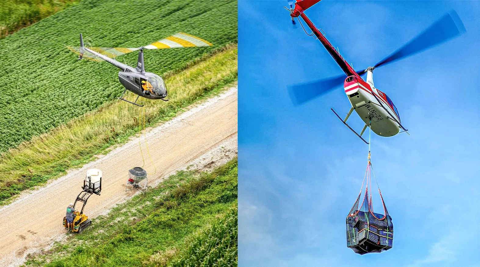 Showcasing the lifting capacity of the R66 helicopter. | Photo: robinsonheli.com