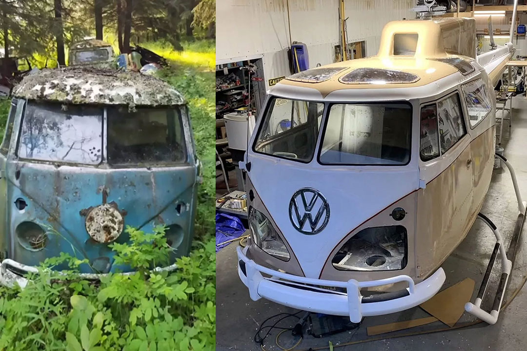 Featured image for “VW Helicopter Conversion: Canadian Technician Transforms Classic Bus Into Airbus-Inspired Art Piece”