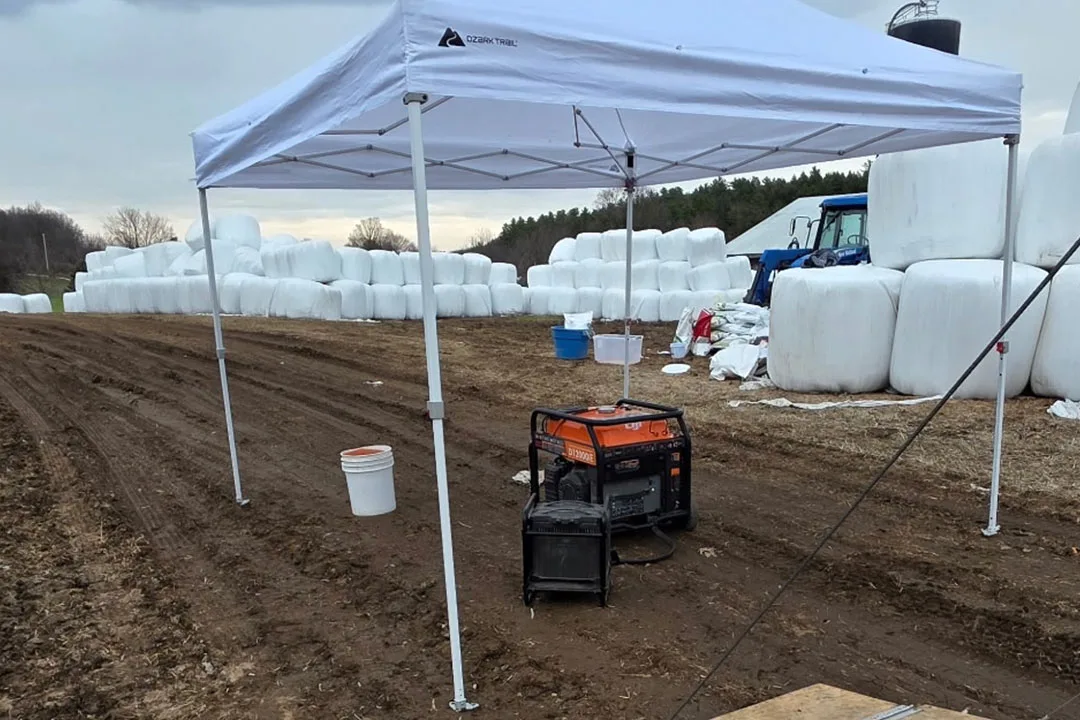 bales of dry seed, a mixture of Rye and oats. This creates a pioneer crop to hold the soil and outcompete weed growth.