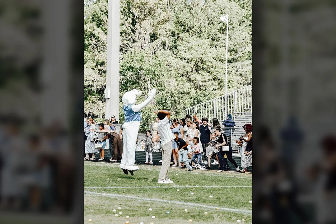 The Easter crowd getting excited for the Easter Egg Hunt.
