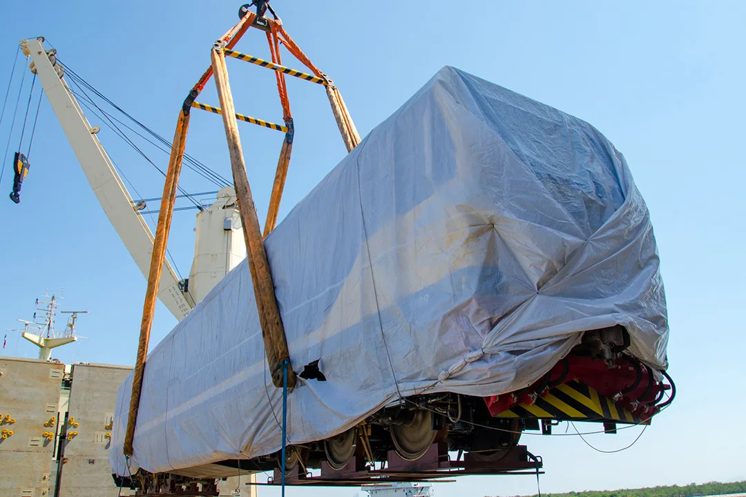 Oversized cargo prepared for helicopter transportation