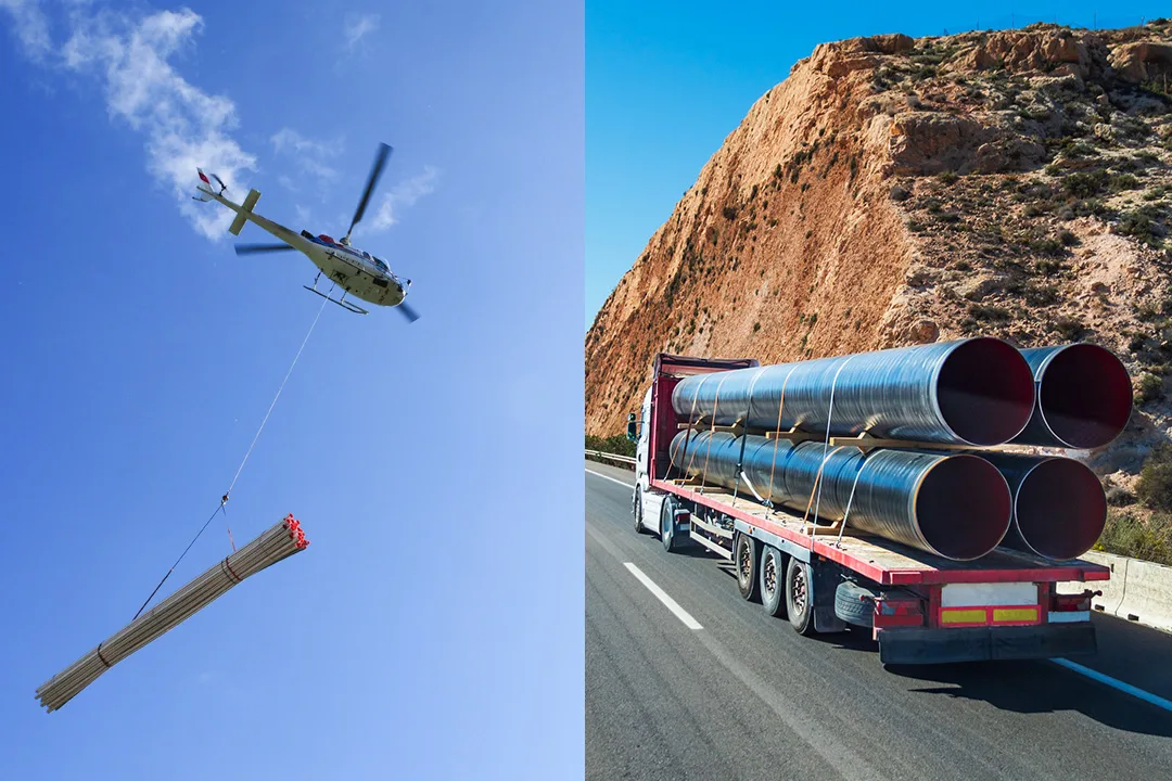 Helicopter carrying oversized cargo as an alternative to ground transportation